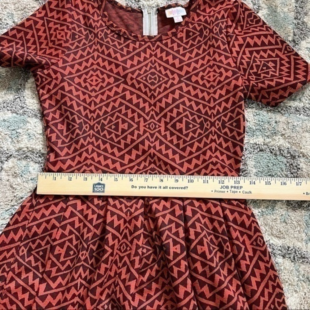 Lularoe Womens A Line Dress Red Black Geometric Stretch Scoop Zip Short Sleeve S - Picture 9 of 11
